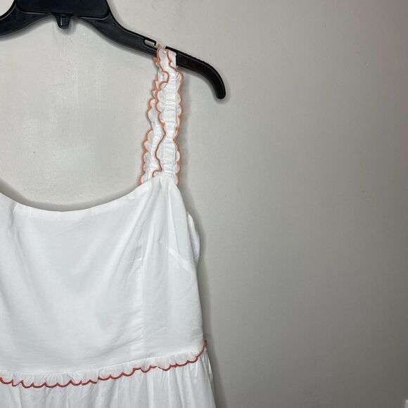 J.CREW Midi Dress Women 14 White Orange Scalloped Trim NEW Pockets Cotton CA107 - Picture 4 of 15